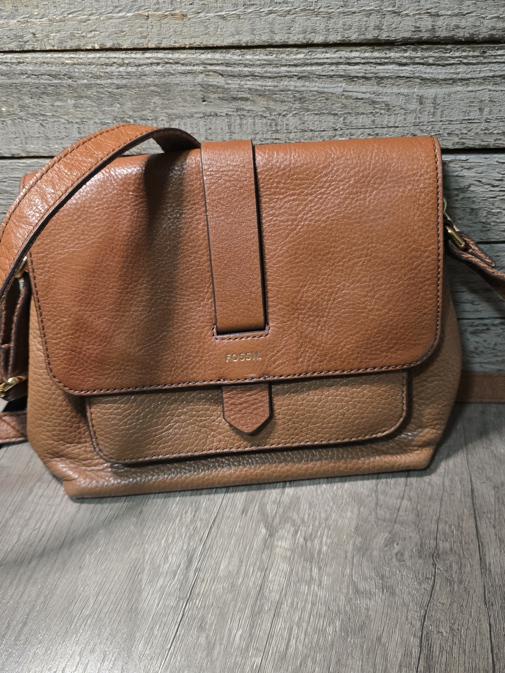 Fossil Women's Leather Crossbody Bag in Cognac Brown